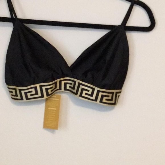 Geo Gold Trim Spaghetti Strap Crop Top Black Bralette - Elevate Your Style - Picture 8 of 9